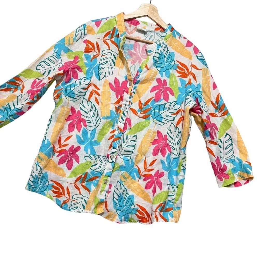 Hot‎ Cotton By Marc Ware Linen Large Colorful Floral Resort Coastal Lagenlook